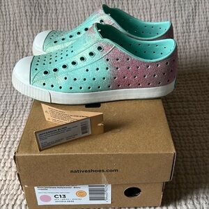 Girls Native Pink and Green Ombré Glitter Slip ons Water Shoes